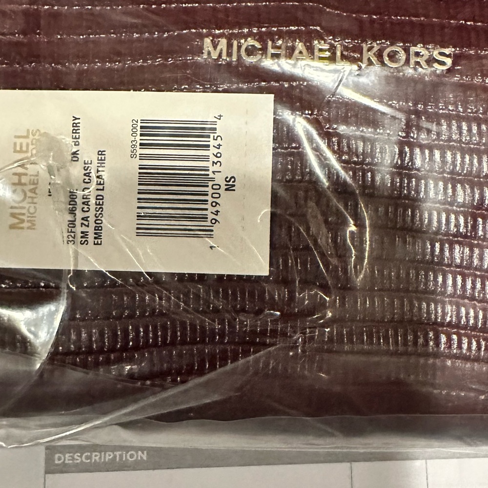 NWT Michael Kors Small ZA Card case embossed Dark Berry